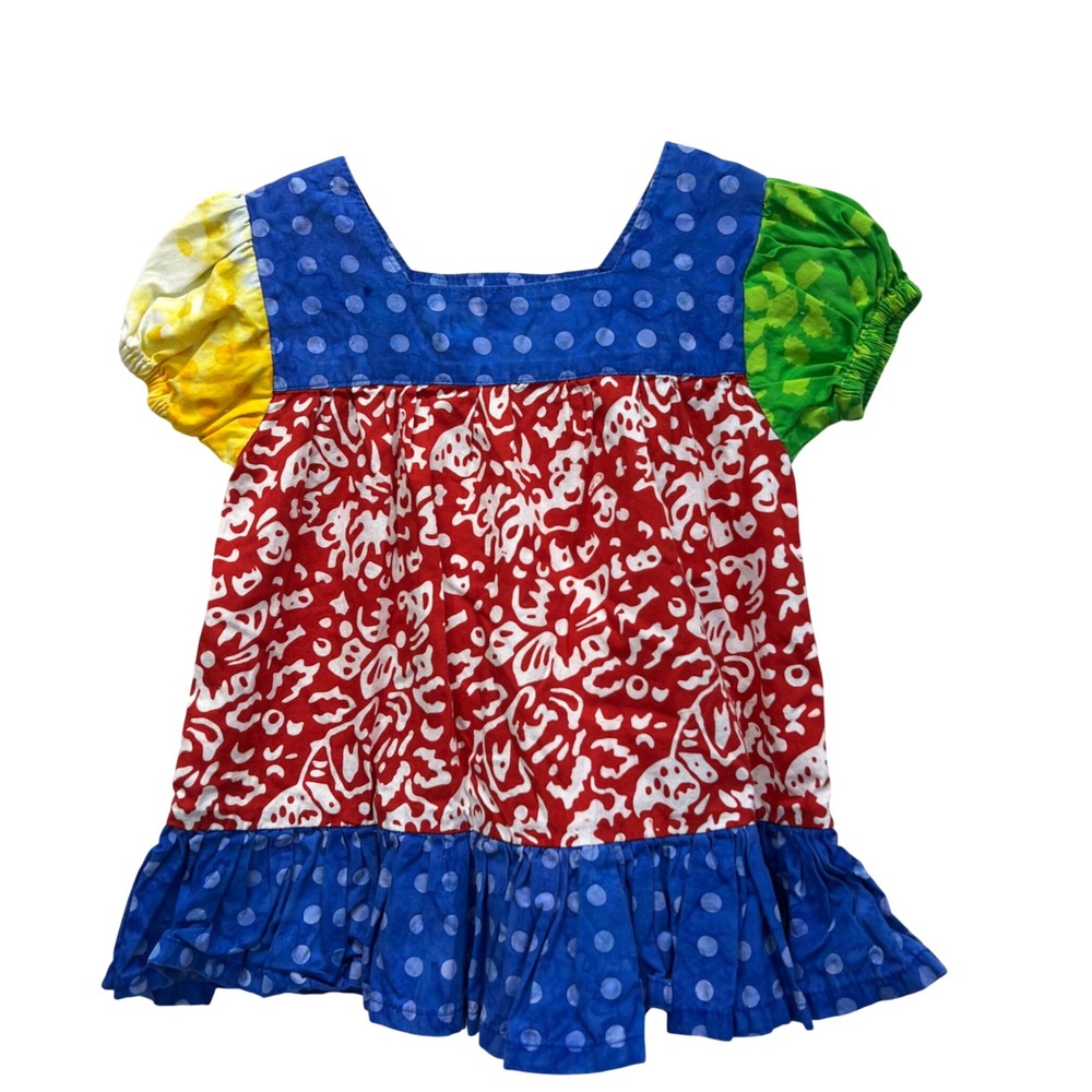 Young Colors Batik Patchwork Dress Kids Size 3 Multicolor Cotton Boho Ruffle VTG